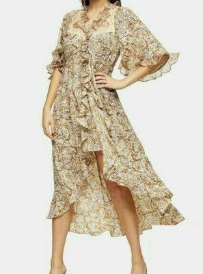 BNWT TOPSHOP IDOL ROMANTIC LACE BIB PRAIRIE RUFFLE MIDI DRESS CREAM UK 14 42