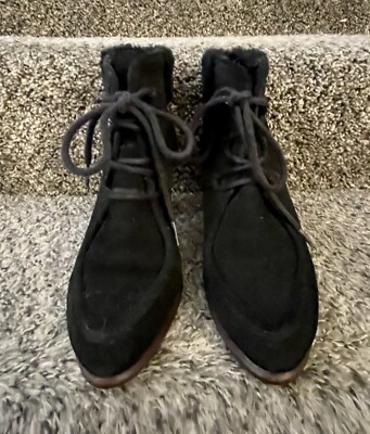 UGG Analise Black Suede Nubuck Leather Lace Up Ankle Boots  display picture 2