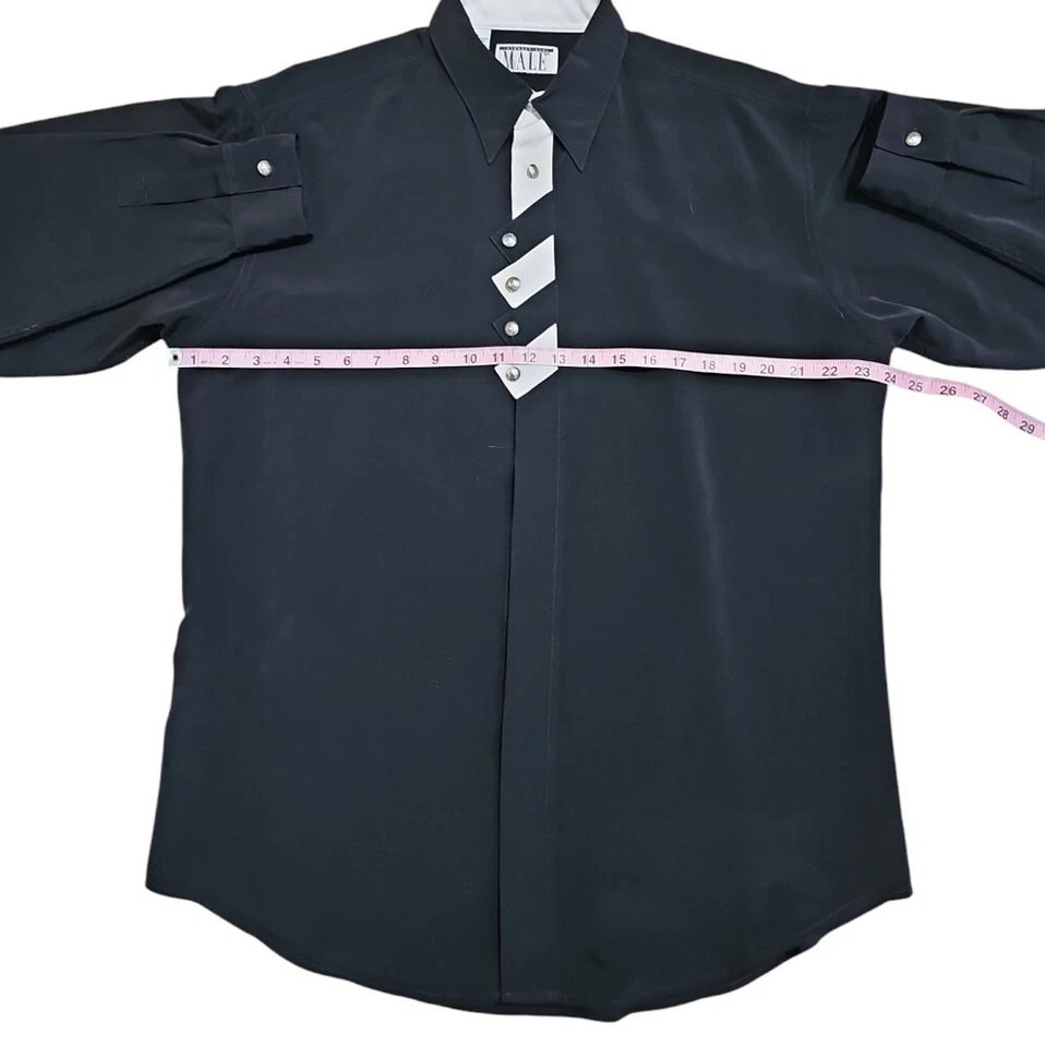 Camisa de Vestir International Hombre Mediana Años 90 Negra Blanca 'Corbata' Clásica Retro Rara Foto 4 de 4