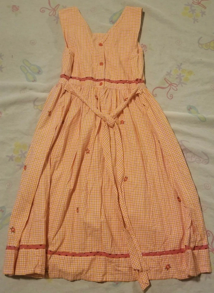 🏵️Vestido floral naranja a cuadros/a cuadros para niñas talla 16🏵️ Foto 2 de 4