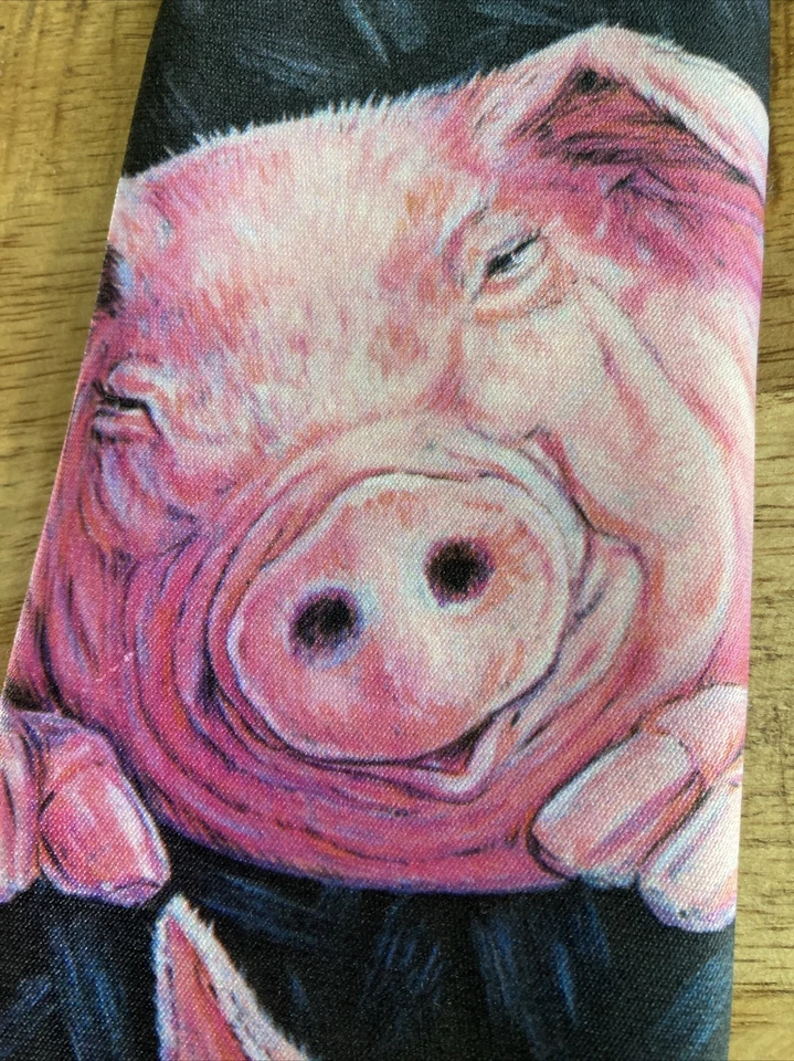 Corbata Ralph Marlin PIGS NEGRA ROSA De colección 1989 EE. UU. Foto 2 de 4