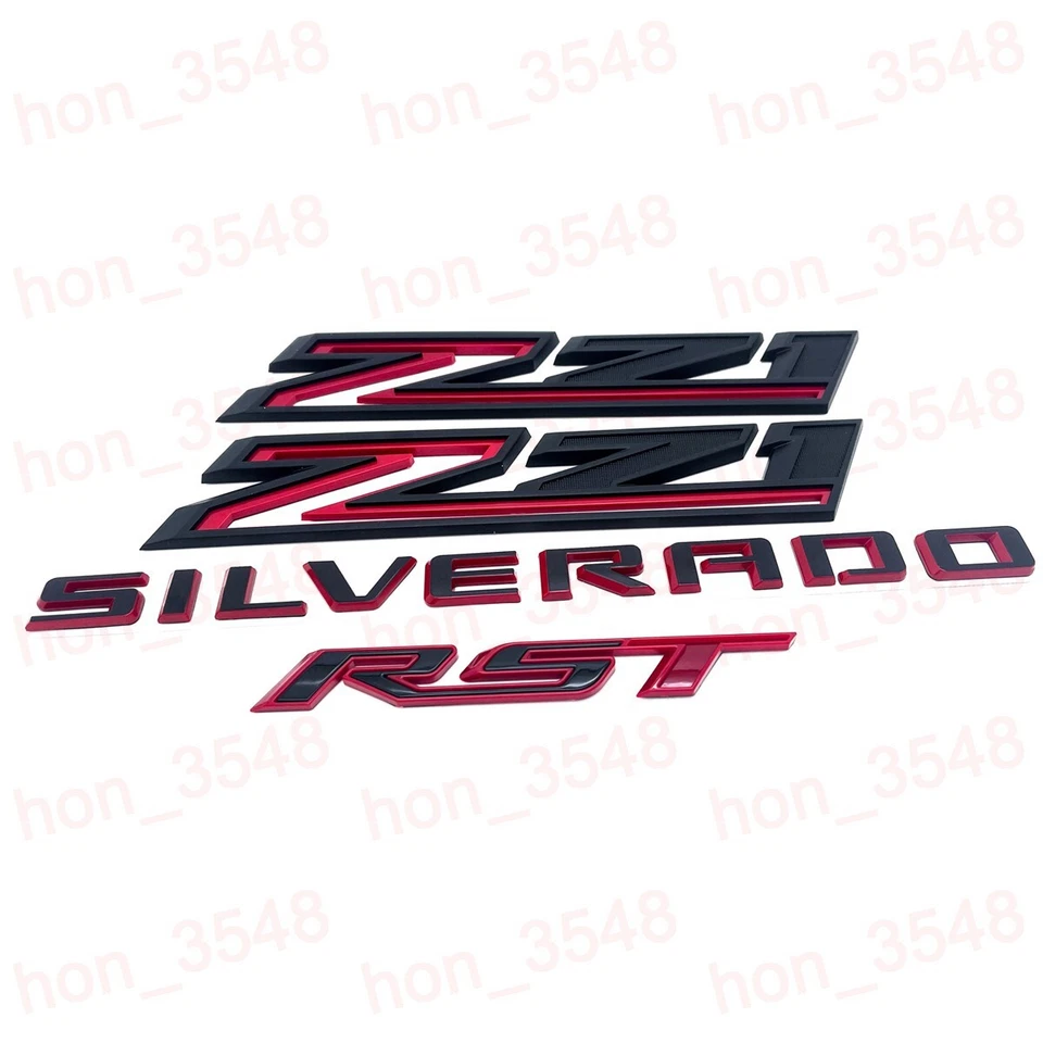 4pc 2019-2024 Red Black Chevrolet Silverado RST Z71 Emblem Nameplate Badge Kit - Image 3 of 4