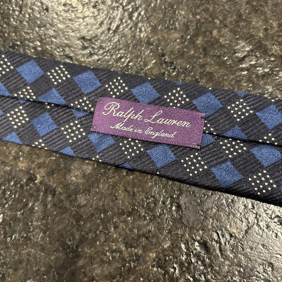Corbata Ralph Lauren Etiqueta Púrpura Seda INGLATERRA Lujo Geométrica Dos Tonos Azul Foto 4 de 4