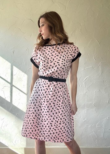 Vintage 1980s Cotton Blend French Terry Pink/Black Sprinkle Dress - Picture 5 of 9