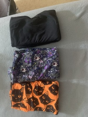 LuLaRoe Women's Plus 3XL Leggings Set Halloween Cat Skeleton Black Gray Orange