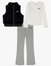 Juicy Couture Kids 3Pc Vest, Shirt  Pant Set, Black/White/Gray - Size 8/10