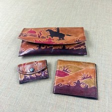 Hand Painted Leather Wallet Coin Purse Set Western Cowboy Horse Desert Art