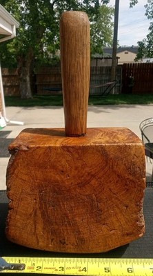 Antique Wood Mallet Hammer, Primitive Wood Carpenter Tool signed J. TORKE 19TH C