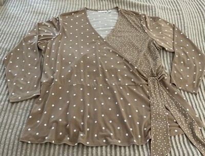 Susan Graver Liquid Knit Faux Wrap Long Sleeve Polka Dot Blouse - Size 2X