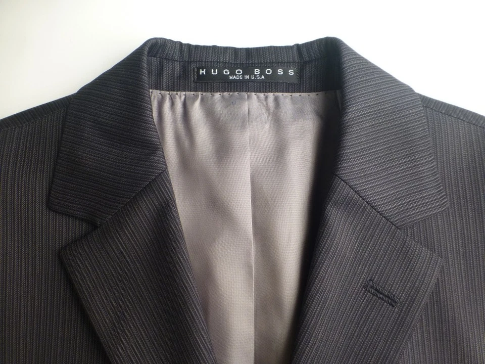 Hugo Boss Suit 38R W32 Excellent Condition Rossellini Movie Gray Stripe USA Made - Image 3 of 4