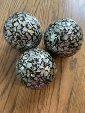 Set of 3 -4” Abalone/Paua Shell Ceramic Decor Carpet Balls
