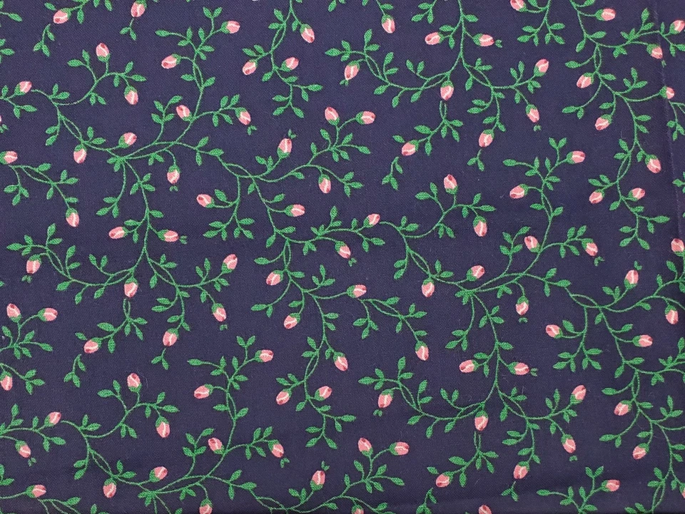 Vintage Fabric Traditions Calico Navy Blue Pink Floral 3.25 Yards 1992 - Image 3 of 4