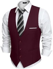 Men's Suit Vest Slim Fit Formal Dress Waistcoat Casual Medium Wine Red