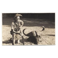 Big Game Hunter with Buffalo Head - Vintage Photograph c1930s