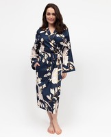 Cyberjammies Dressing Gown Womens Auburn Long Navy Floral Robe Size 10 5080