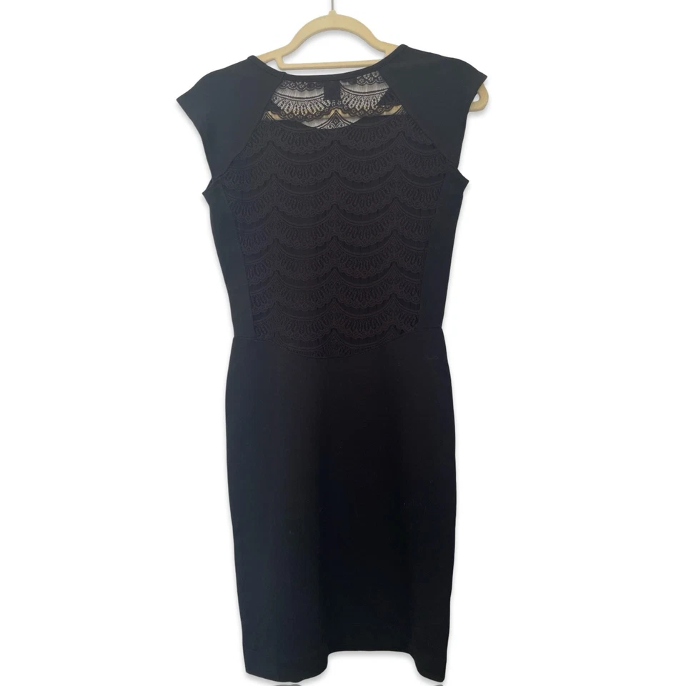 Vestido Vaina Panel Encaje Negro French Connection Talla US 10 Elegante Cóctel LBD Foto 3 de 4