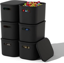 Stackable 6 Pack Black Storage Containers with Flip Top Lids for Versatile Use