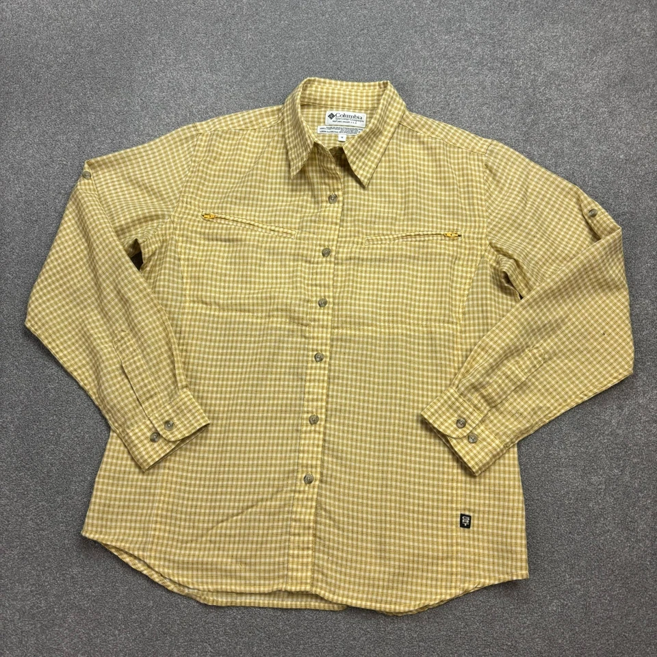 Columbia Shirt Womens Medium Yellow Button Up Check Hiking Hawaiian Beach Lady - Image 2 of 4
