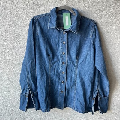 New Collection Women's Denim Shirt Size L Blue Button Down Long Sleeve Pre-owned