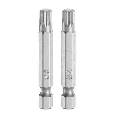 2pcs M6 Triple Square Spline Bit 1/4'' Hex Shank 2'' Long Magnetic No Hole Tip