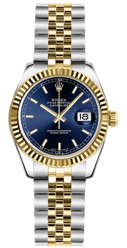 Rolex Lady-Datejust 26mm 179173 Blue Dial 18k Gelbgold & Stahl Damenuhr