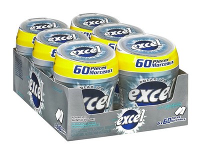 Excel Sugar-Free Gum, Polar Ice, 60pc Bottle, 6ct