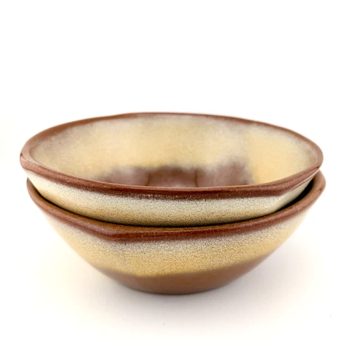 2 VTG Frankoma Plainsman 5X Desert Gold/Brn 5.75" Dessert Bowls, No Chips/Cracks