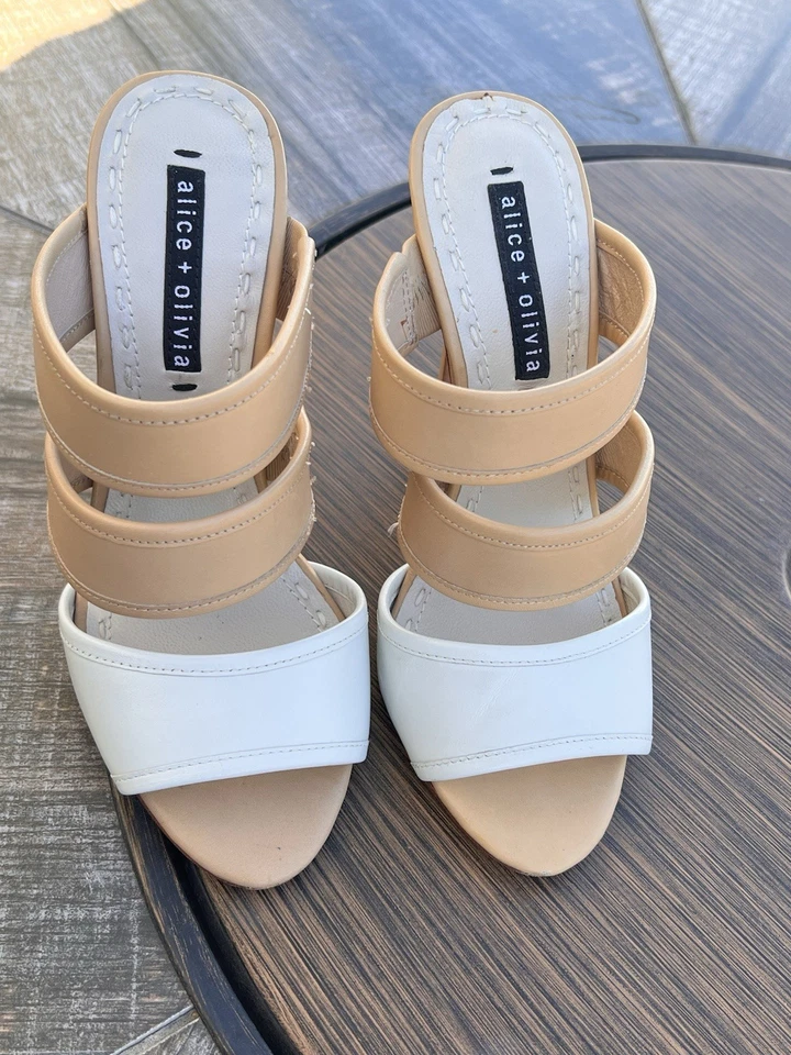 Alice + Olivia Slides Mujer Talla EU 38 Blanco Bronceado Graciella Vachetta Multi Banda Foto 2 de 4