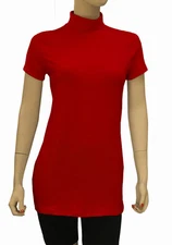Women Cotton Spandex Short Sleeve Fold Over Turtleneck  Tunic by Emily Chen USA