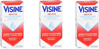 Visine Red Eye Hydrating Comfort Lubricating Eye Drops 0.5oz (3 Pack)