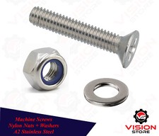 M2 MACHINE SCREWS BOLTS AND NYLON NUTS + WASHERS STAINLESS STEEL A2 COUNTERSUNK