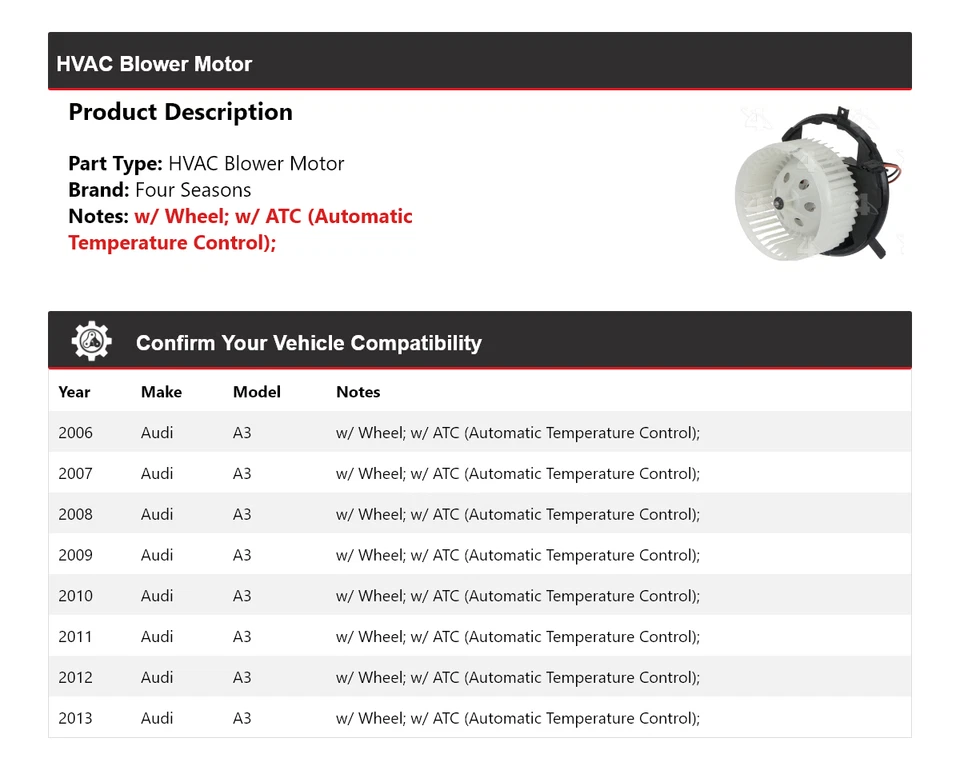 Motor soplador de climatización para Audi A3 2006-2013 4 estaciones 2007 2008 2009 2010 2011 2012 Foto 2 de 4