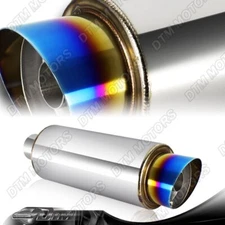 4" N1 Fire Ball Burnt Slant Tip T-304 Stainless Steel Exhaust Muffler W/3" Inlet