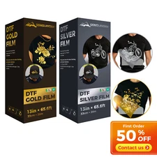 QOMOLANGMA 13in x 65.6ft DTF Gold / Silver Foil Film Roll,Cold Peel