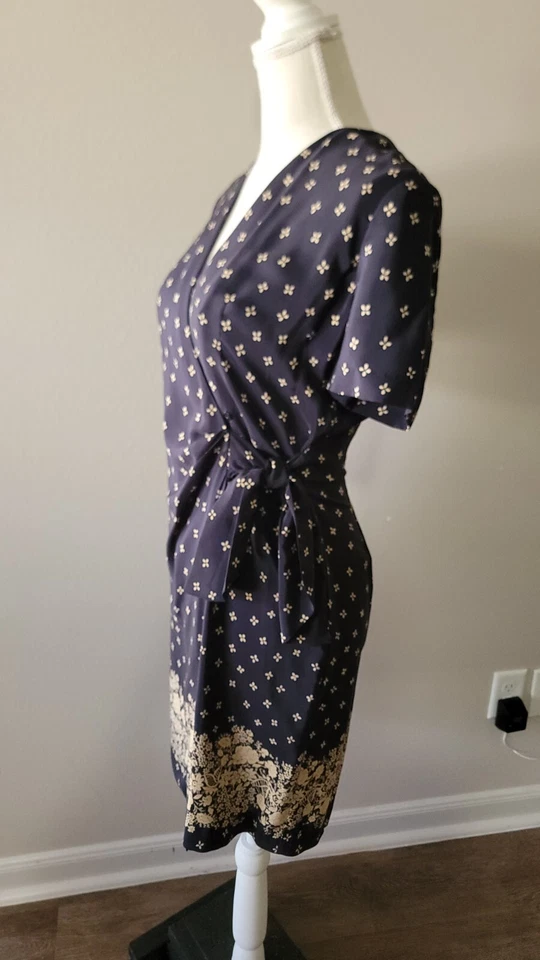 Adriana Papell Silk Wrap Dress Size 4 Petite 4p Navy Blue Read Description - Image 2 of 4