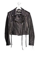 Alexander Mcqueen Black Lace Up Leather Biker Jacket Uk 10
