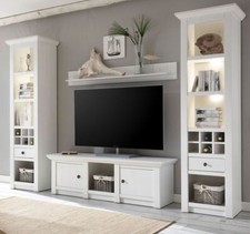 Wohnwand Schrankwand Anbauwand Mediawand weiß Pinie 4-teilig 288 x 207 cm Hooge
