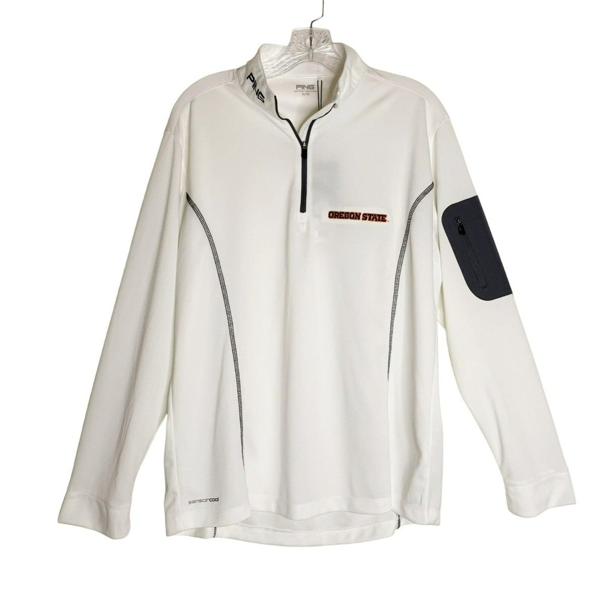 【PING】フード付きゴルフウェア L ホワイト Ping Ladies Ranger Sensorcool Performance l/4 Zip Pullover