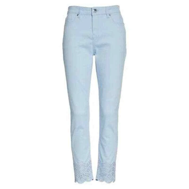 Ted Baker Women s London Nellsi Embroidered Hem Jeans in Blue Sz 27
