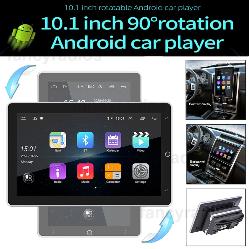 2DIN 10.1" Rotatable 4+64GB Car Stereo Radio Android 13 Touch Screen GPS CarPlay - Image 3 of 4
