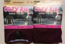 Watson's Cozy Rib Girls Crew Neck & Long John Baselayer Set Size Large Burgundy