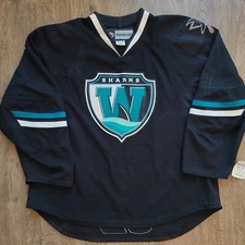 Worcester Sharks Team Issued Reebok Hockey Jersey Road Black 58+ w Tags AHL
