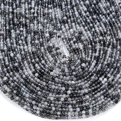 Natural Black Tourmaline Rutilated Quartz AAA Round 2MM 3MM Beads 15 Inch (P63) - Bild 2 von 3