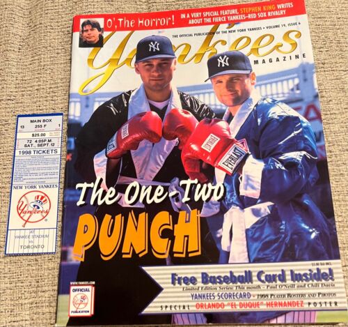 September 1998 New York Yankees Magazine The One-Two Punch Derek Jeter W/Ticket - Afbeelding 1 van 5