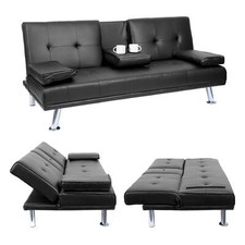 3er-Sofa HWC-F60, Couch, Tassenhalter verstellbar 97x166cm, Kunstleder schwarz