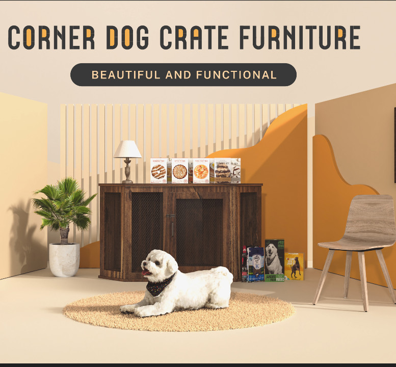 52" Corner Dog Crate Large Pet Kennel Wood TV Stand End Table Dog Cage Furniture