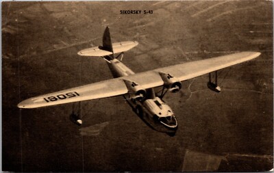 Vintage Postcard Sikorsky S-43 Amphibion Baby Clipper Aircraft in Flight c 1936