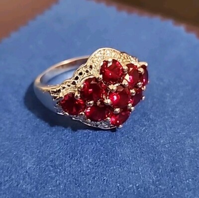 KARIS Designer Size 10 Red Stone Cluster Ring Silver