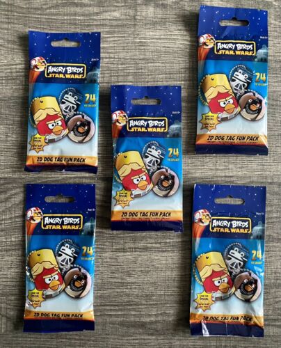 Lotto di 5 borse cieche con etichetta per cani Angry Birds Star Wars - cerca etichette d'oro RARE! - Foto 1 di 9