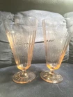 2 HOCKING PINK MAYFAIR ICE TEA FOOTED TUMBLERS IN ABSOLUTELY PERFECT CONDITION